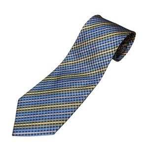 Henry Jacobson 4" Hand Made Silk Cotton Blend Tie Blue Green‎ Yellow  EUC
